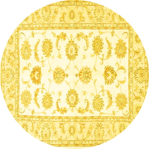 Ahgly Company Indoor Round Oriental Yellow Traditional Area Rugs, 8' Round