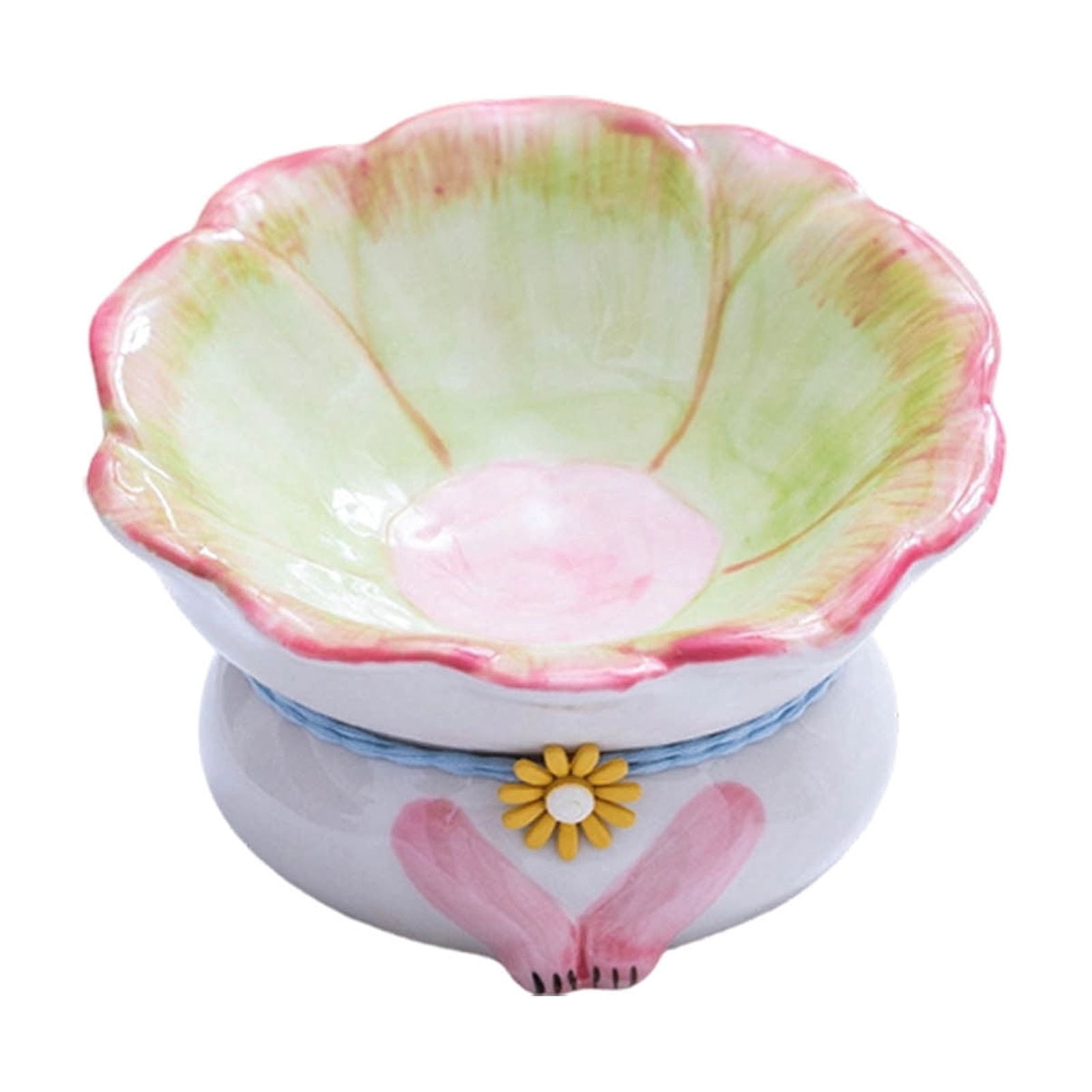 Elevated Ceramic Cat Bowls - Anti Vomiting Dish, Cute Flower Design, Non- Tilted Pet Feeder, Shallow Ceramic Cat Bowl | Comfortable Feeding Station for Indoor Cats, Kittens, Pets, Home Dining