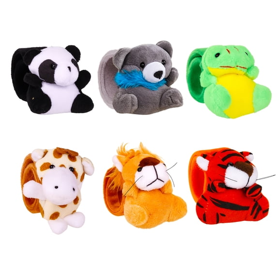 6 Pcs Slap Bracelet Stuffed Animal for Kids Cute Animal Slap Bracelets Stuffed Bracelets Bulk Bracelet Plush for Holiday Gifts Themed Party Favors, Classroom Rewards