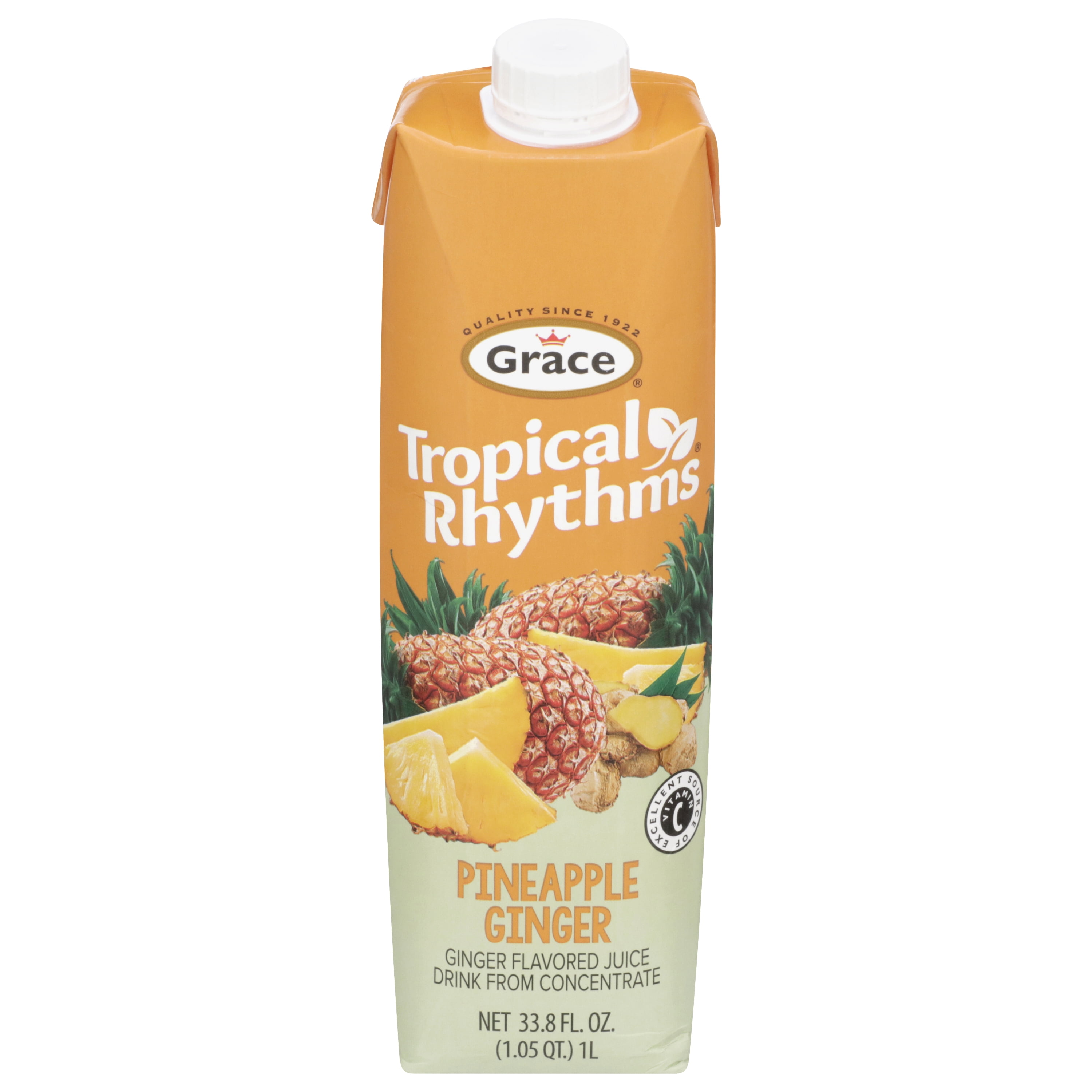 (3 pack) Grace Tropical Rhythms Pineapple Ginger Juice, 12 Pack 33 FL OZ Cartons