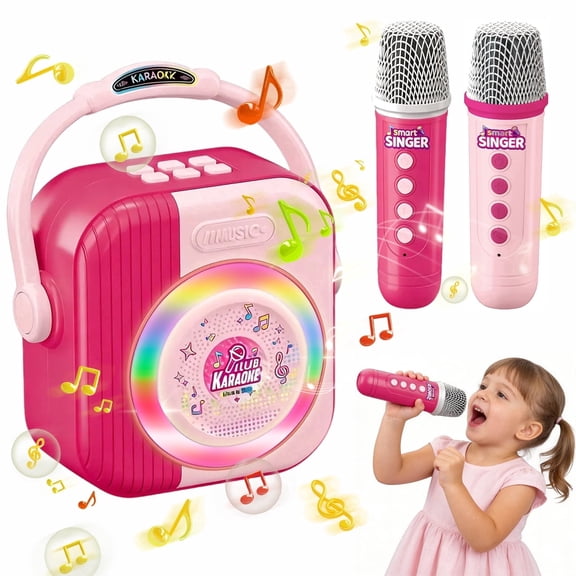 LINXUXIE Mini Karaoke Machine for Kids, Wireless Pink Microphone Toys for Toddlers, Birthday Gifts for 3-5 5-8 Year Old