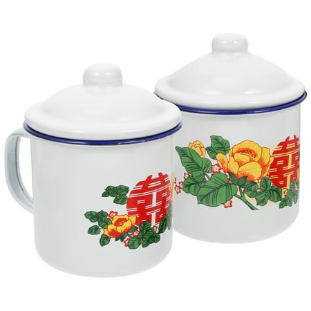 

FRCOLOR 2pcs Smooth Enamel Teacup Chinese Style Teacup Dining Table Beverage Container Vintage Drinking Holder
