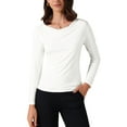thumbnail image 1 of Camiseta ajustada de manga larga con cuello drapeado INSPIRE CHIC para mujer, suave, color blanco, 1 of 6