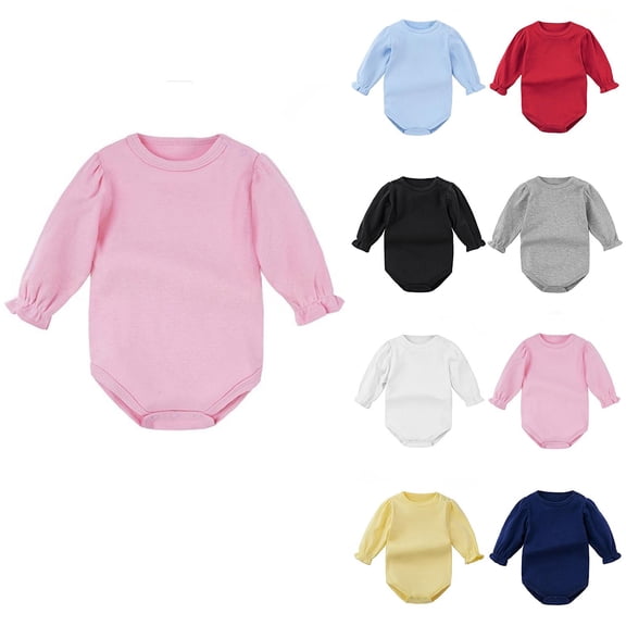 Auroural 6-9 Month Onesies Children's Solid Color Long Sleeved Jumpsuit Baby Summer Breathable and Comfortable Bag Fart