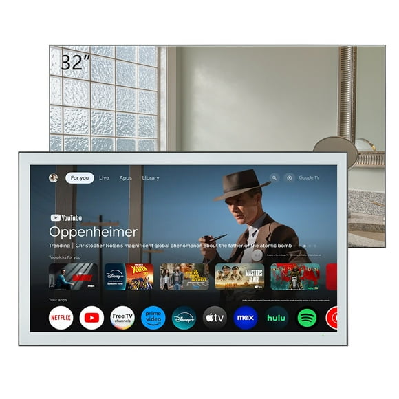 Soulaca 32 inches Smart Mirror TV 4K UHD Google Compatible Waterproof IP66 Bathroom Use Bathtub Vanishing Wall LED Television