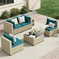 thumbnail image 5 of UDPATIO 5 Pieces Outdoor Patio Furniture Set with 44" Fire Pit Table, Outdoor Wicker Patio Conversation Set with Cushions for Backyard, Porch, Garden(Peacock Blue), 5 of 6