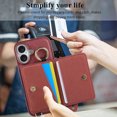 thumbnail image 6 of ELEHOLD Case for iPhone 16, Shockproof PU Leather Crossbody Wallet Case with Wrist Strap & Kickstand & Card Holder,Winered, 6 of 8