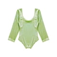 thumbnail image 4 of JanJean Long Sleeve Shiny Metallic Dance Gymnastics Leotard for Kids Girls One Piece Scoop Neck Yoga Green 170, 4 of 7