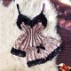 thumbnail image 3 of Conjunto de pijama de encaje para mujer, ropa interior Sexy, top con tirantes, pantalones cortos de satén, tentación, 3 of 4