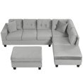 thumbnail image 4 of 105" Modern Sectional Sofa with Storage Ottoman, L-Shape Couch with 2 Pillows and Cup Holders, Sectional Sofa with Reversible Chaise for Living Room (Grey), 4 of 11