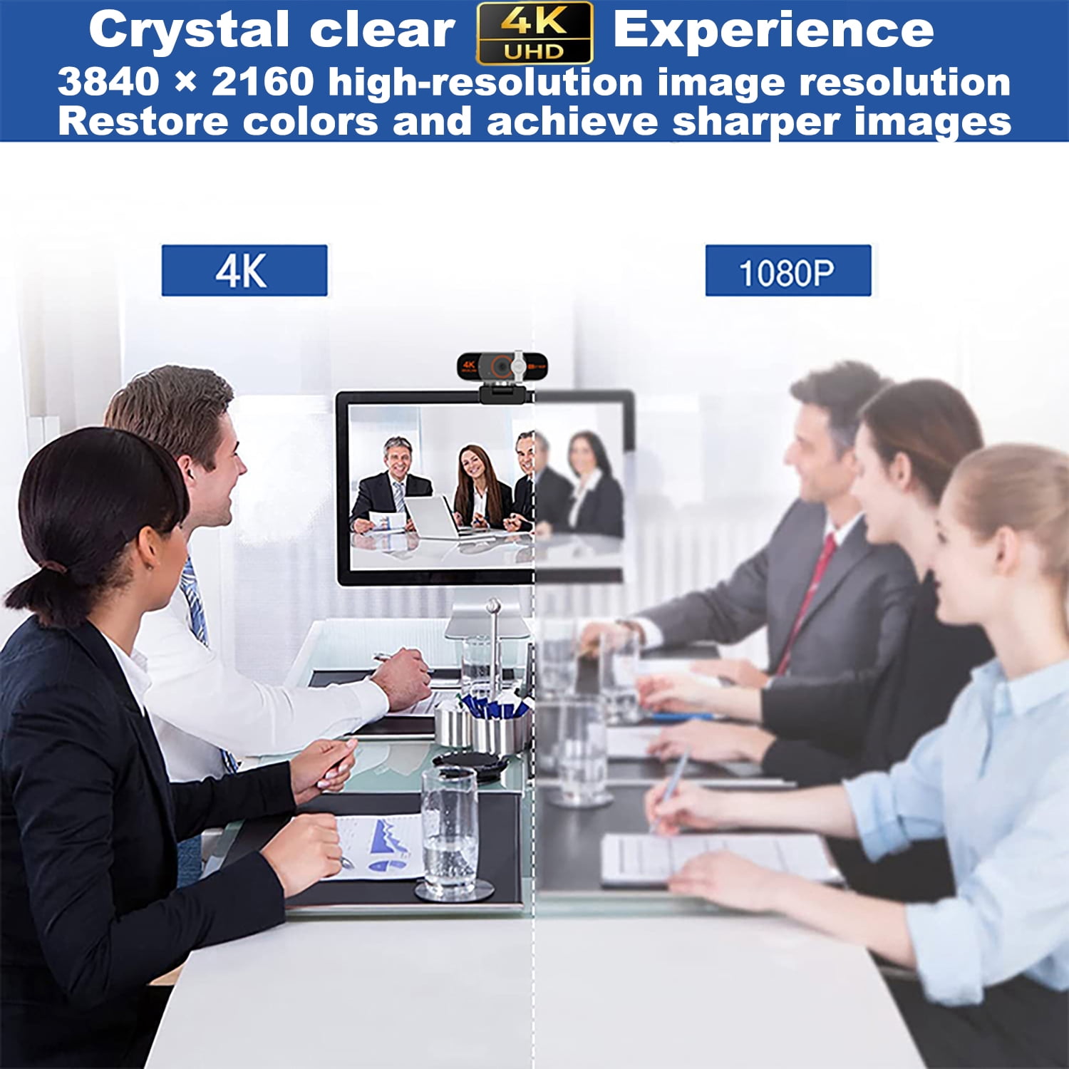 4K Webcam for PC, Auto-zoom,with remote control,Privacy Cover, White Balance, Webcam with Microphone, Plug & Play, 4K Web Camera for Laptop/Desktop, Video Calling,Conferencing