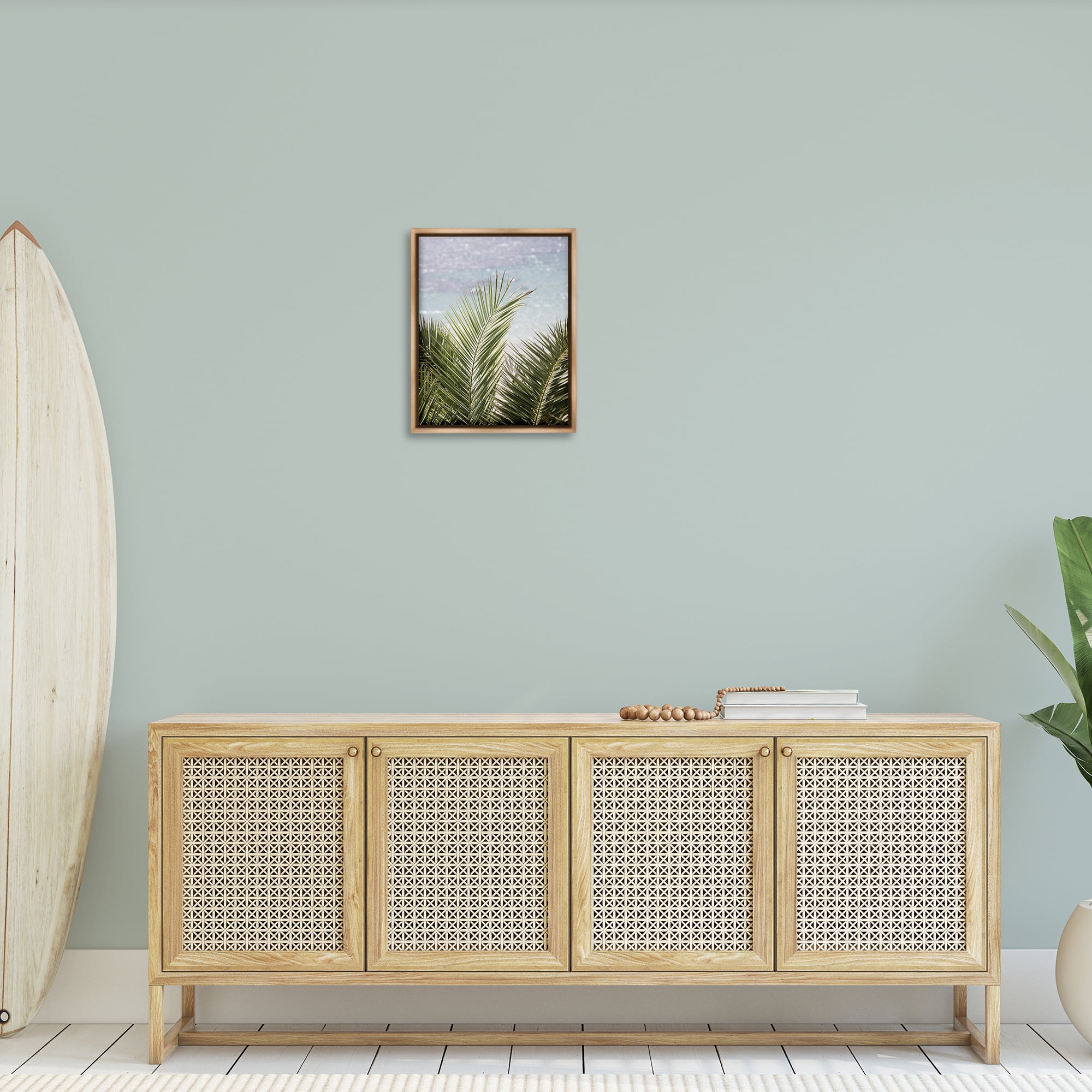 Stupell Industries Graceful Palms by Sea Nautical & Beach Photography Brown Floater Framed Canvas Art Print Wall Art, 17 x 21