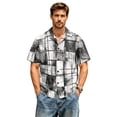 thumbnail image 3 of Retro Geometric & Aztec Print Short Sleeve Button Down Shirt for Men, Vintage Cuban Collar Casual Top - Breathable Cotton Linen Blend Summer Beach Vacation Tee with Chest Pocket Gray XXXL, 3 of 9