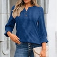 thumbnail image 2 of BiZtdJrK 3/4 Length Puff Sleeve Womens Sweaters Casual Button V Neck Henley Shirts Solid Color Pullover Blouse Going Out Tops, Navy, L, 2 of 8