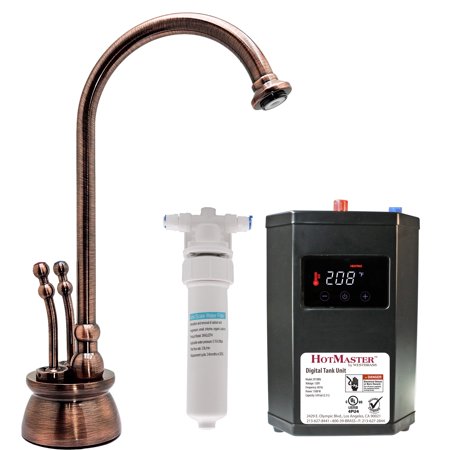 Westbrass Docalorah 10 2-Handle Hot and Cold Water Dispenser Faucet with Digital Tank and Filter Antique Copper