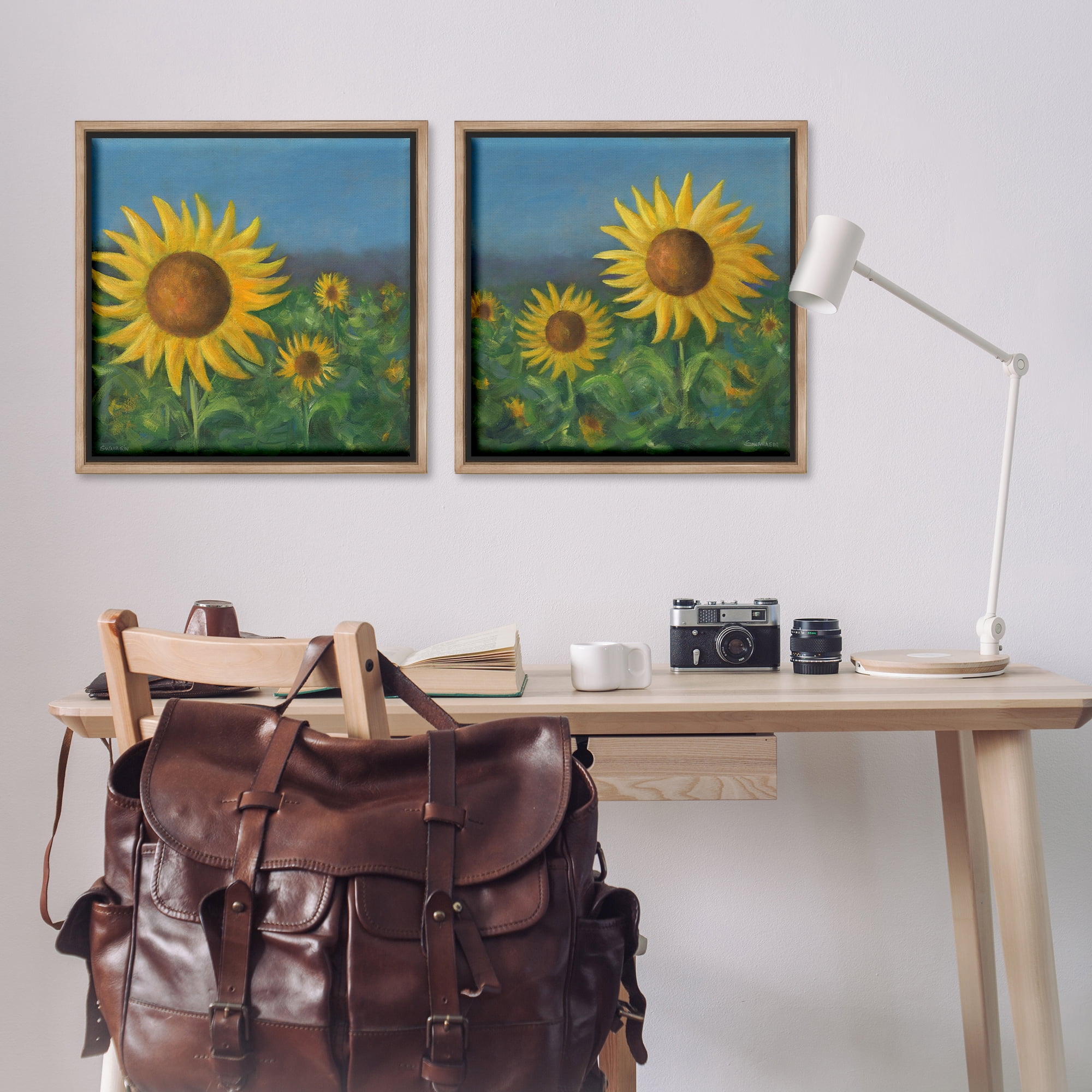Stupell Industries Gorgeous Sunflower Field Plants & Flowers Painting Brown Floater Framed Canvas Art Print Wall Art, 25 x 25, Set of 2