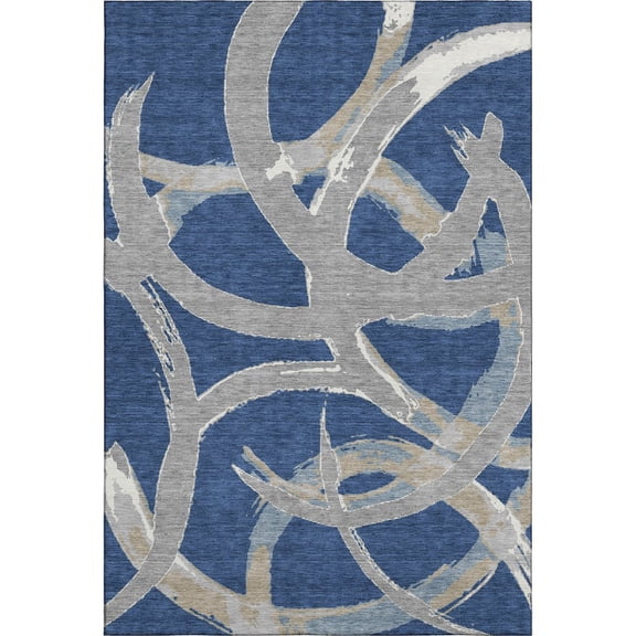 Addison Rugs Mayfield Premium Machine Washable Transitional Circles Navy Rectangle Rug, 5' x 7'6"