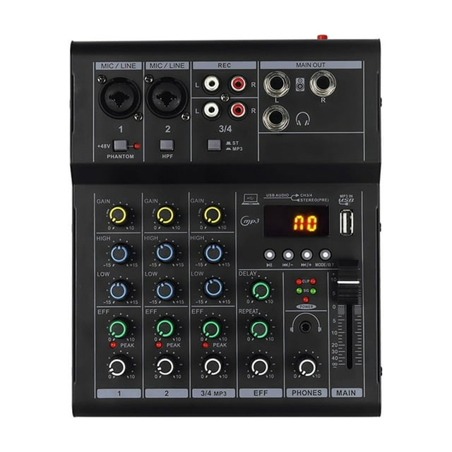 Professional 4 6 Channels Mixer DJ Mixing Console With USB Interface Sound Card BT 48V PC MP3 DJ Recording ,Smart Fader