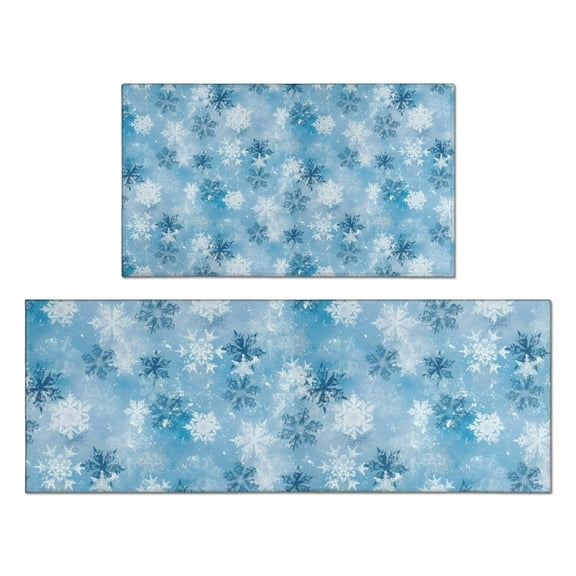 Light Blue Christmas Snowflake Pattern Kitchen Rugs Sets Of 2,Anti Fatigue Kitchen Mat Rugs Non Slip Washable,Decorative Kitchen Floor Mats for Kitchen,Sink,Laundry,17"x30" 17"x47"