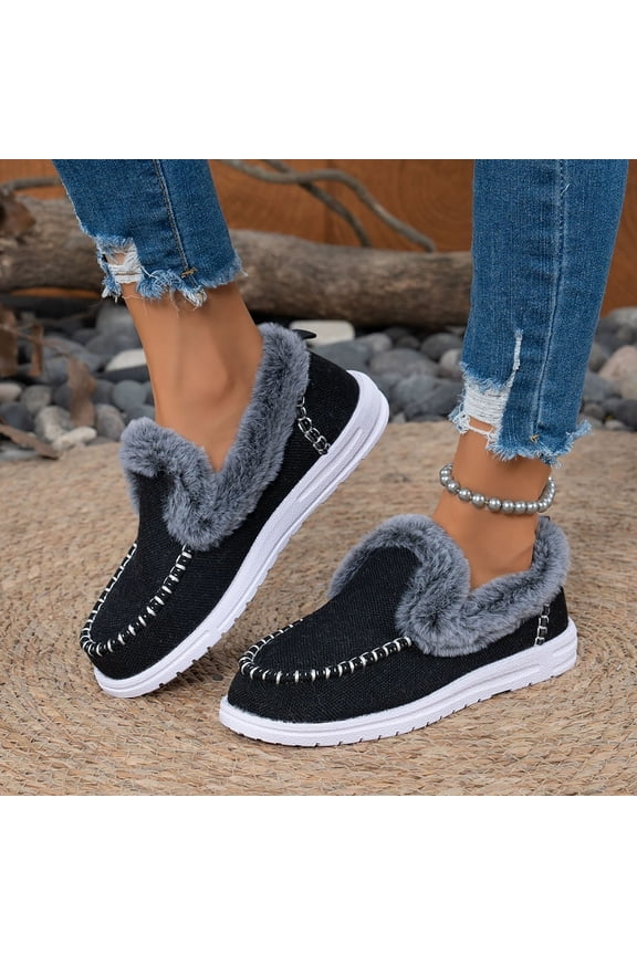 Women's Flat Fluffy Snow Boots Ankle Booties Faux Fur Lining Anti-Slip Slip on Loafer Casual Winter Warm Outdoor Cold Weather Plush Short Booties