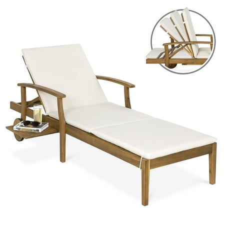 Best Outdoor Wood Best Choice Products 79x30-inch Acacia Wood Chaise Lounge Chair Recliner, Outdoor Furniture for Patio, Poolside with Slide-Out Side Table, Foam-Padded Cushion, Adjustable Backrest, Wheels, Brown ()