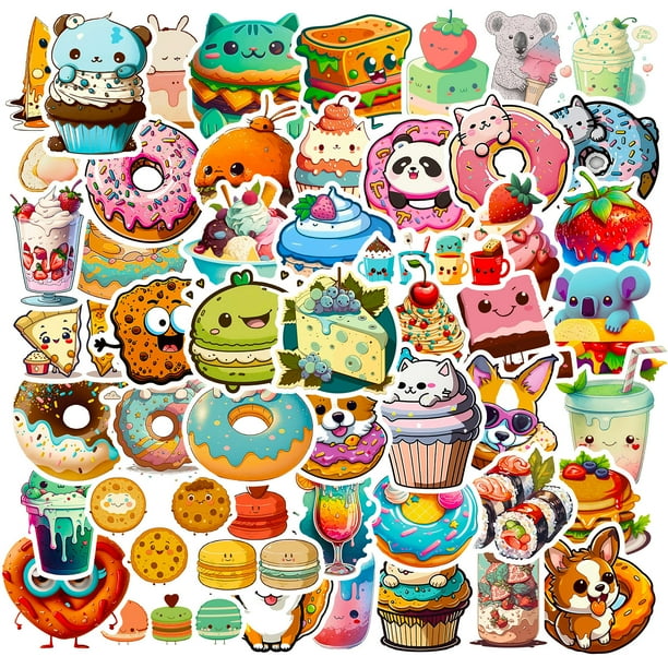 Paquete de pegatinas de vinilo con dibujos animados de Kawaii Food Animal, 50 unidades