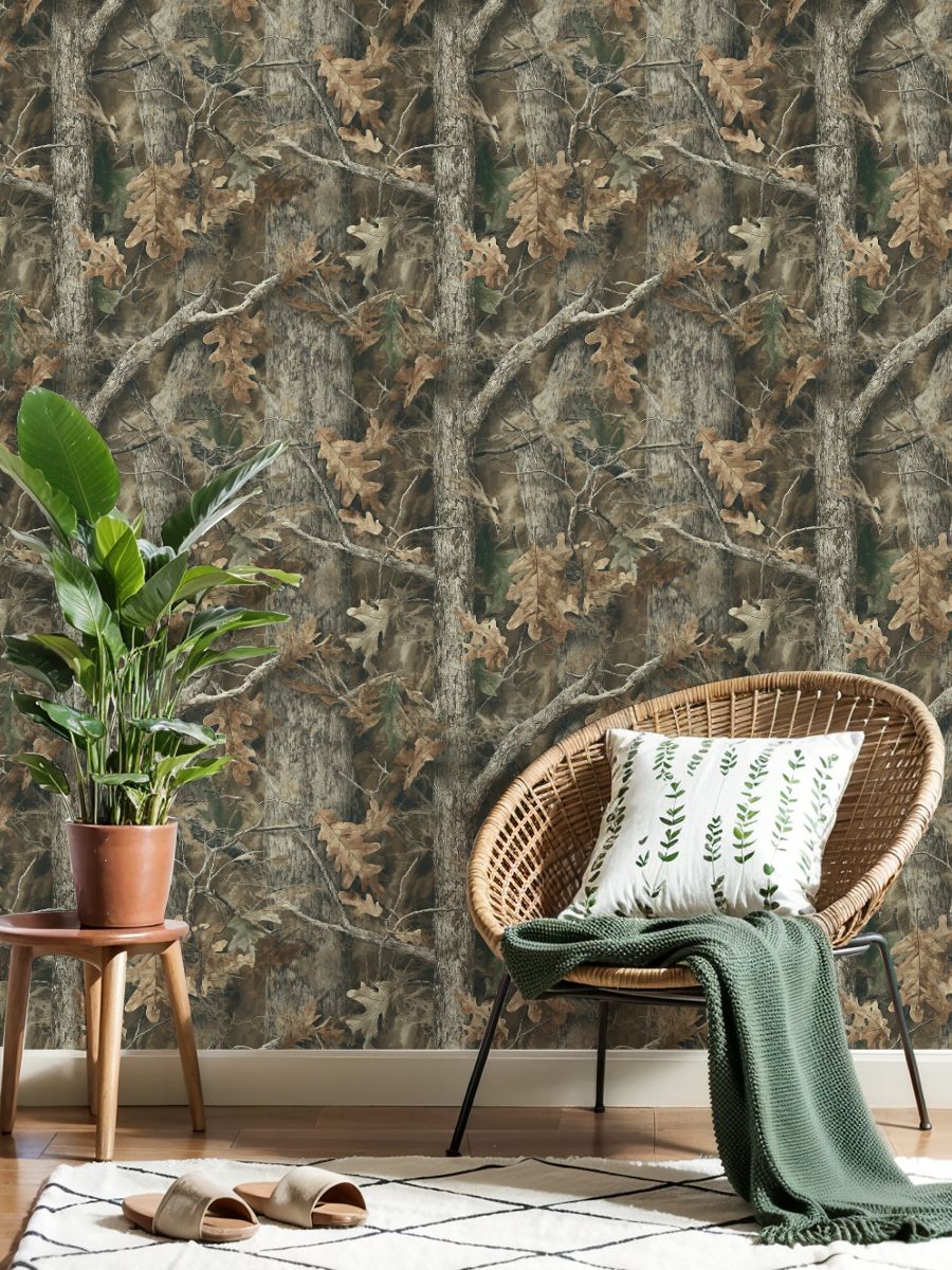 Peel and Stick Wallpaper 23.6in x 9.8ft Autumn Forest Camouflage Oak Leaves Tree Branches Contact Paper Vinyl Waterproof Self Adhesive Wall Paper for Shelf Cabinet Hunting Cabin