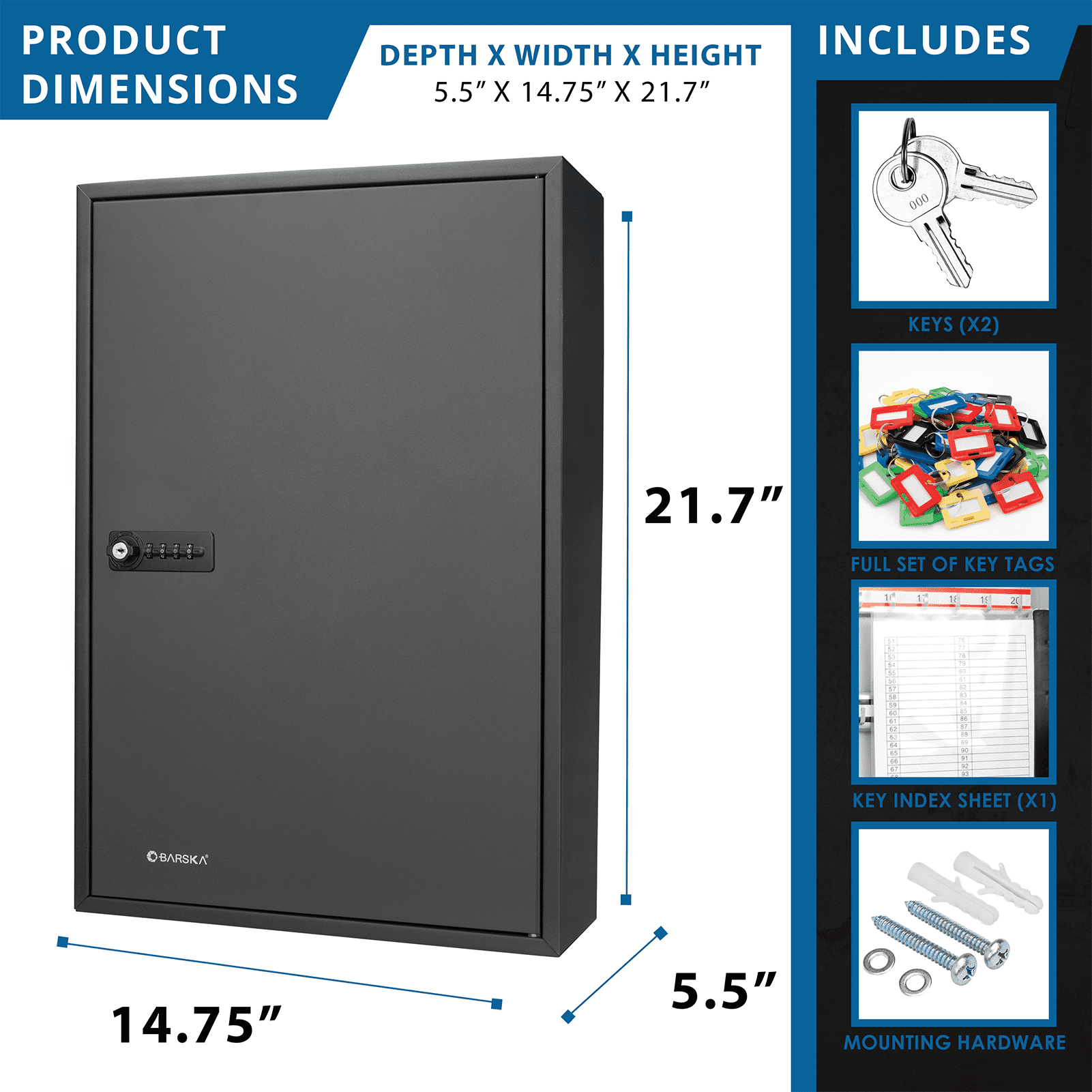 Vacmaster 200 Key cabinet lock box – Solid Steel Key Cabinet Wall-Mount Organizer with Combination Lock ,Key Organizer Key Safe for Home Office Garage Rental Business,with Numbered Hooks, Color Tags
