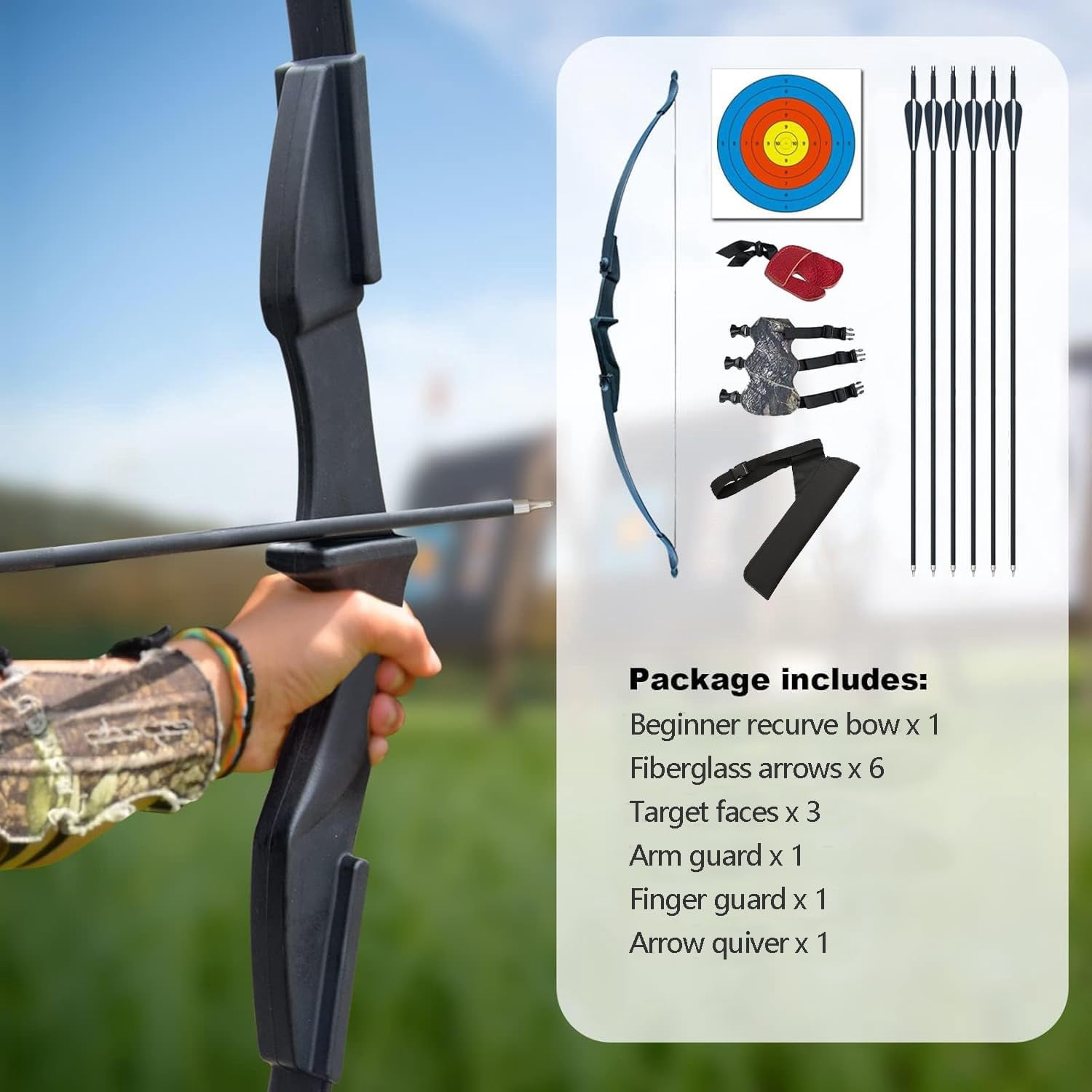 Tongtu Recurve Bow Right and Left Handed,Takedown Bow and Arrows for Adult & Youth Beginner 30lb 40lb Traditional Archery Bows Set with 6pcs Arrows…