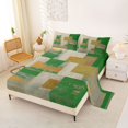 thumbnail image 2 of Castle Fairy Abstract Vertical Paint Block King Sheets 4pcs,Mid Century Gold Foil Square Bedding,Emerald Off-White,1 Flat Sheet, 1 Fitted Sheet and 2 Pillowcases, 2 of 7