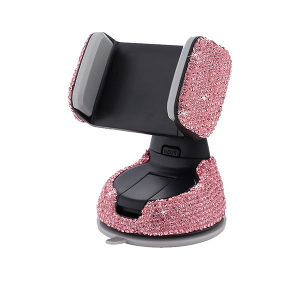 Soporte para teléfono Bling con incrustaciones con diamantes de imitación 360 ° Vistiendo ángulo acolchado Atrás Atrás de extremo alto Antideslizante Universal Parabrisas Montaje de teléfono blanco Inevent VI014328-02B