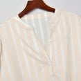 thumbnail image 3 of Tmtolofot Colorful Striped Shirts For Women 3/4 Sleeves Front Tie Tunic Blouse Female Stripes Modern Style Top Women's Casual V-Neck Tops Lightweight Comfy Pull-On Shirts,1_Khaki,Large, 3 of 7