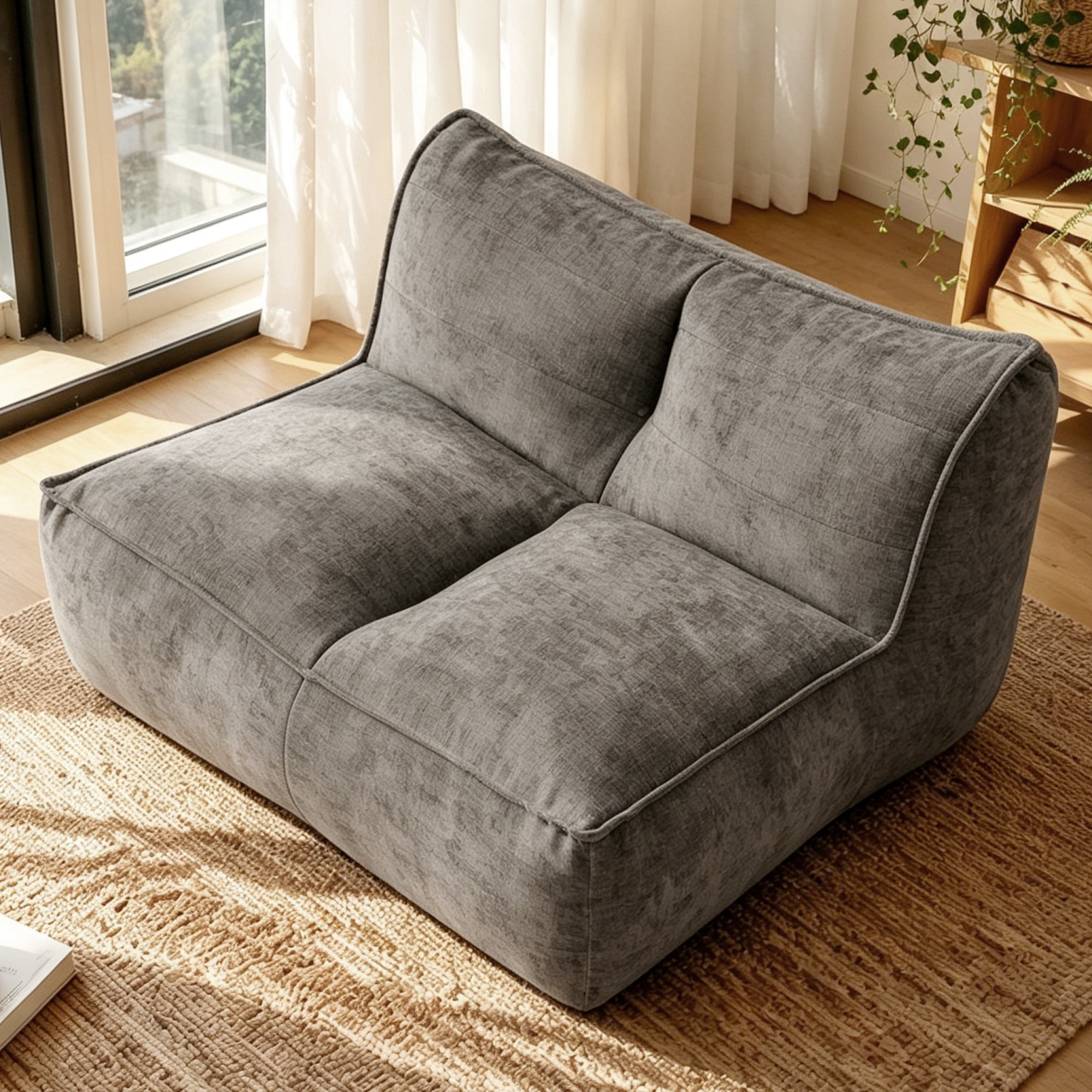 Leumius Cozy Fluffy Cloud Lazy Sofa, 2-Seater Corduroy Bean Bag Lounge Chair, Lightweight Single-Seat Couch for Living Room, Bedroom, Dorm Room, Office & Small Spaces,Dark Brown