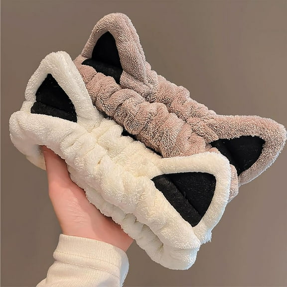 2 Packs Cute Cat Spa Headband for Washing Face Makeup Skincare, Animal Headbands for Women Girls Trendy Stuff Gifts Soft Coral Fleece Facial Wash Hair Accessories (Beige  Khaki)