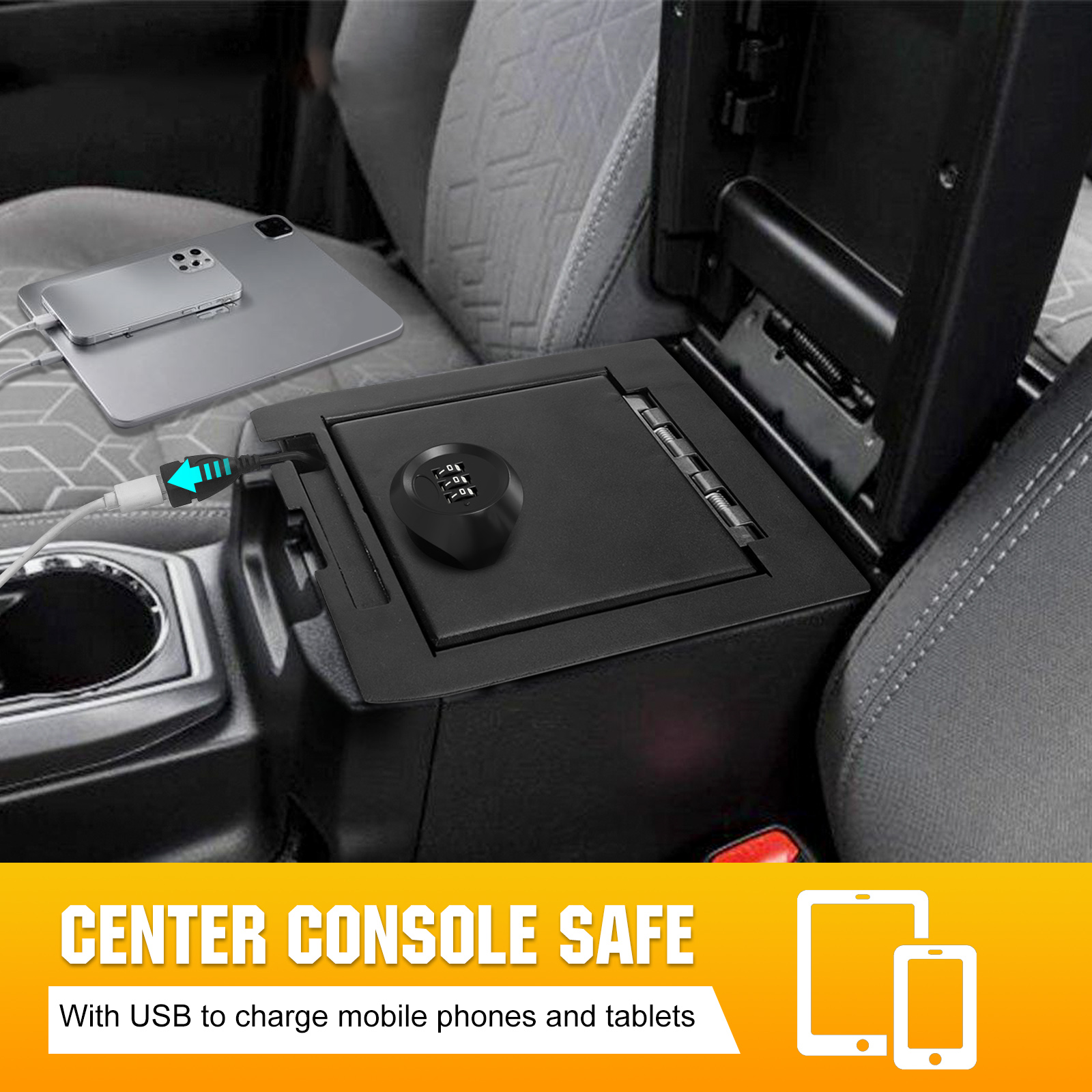 3mirrors Center Console Safe Gun Safe with Spring Hinges and LED Lights Compatible with 2016-2023 Toyota Tacoma Replacement for 00016-35986