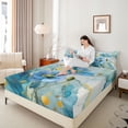 thumbnail image 4 of Homewish Blue Flower Floral Twin Sheet Sets for Women, Fashion Marble Artwork Twin Fitted Sheet, Splash Watercolor Flat Sheet, Luxury Bedroom Decor, 3pcs, 4 of 7