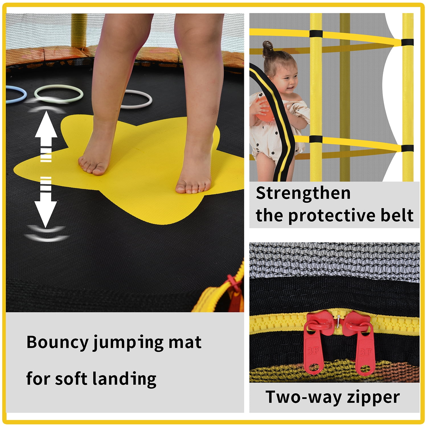 Kadyn 55 Inch Kids Trampoline, Indoor Outdoor Mini Trampoline with Safety Enclosure Net, Steel Jumping Trampoline for Kids, Yellow