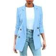 thumbnail image 2 of ITSAME Womens Plus Size Blazer, Solid Color Long Sleeve Double Breasted Lapel Fitted Slim Suit Jacket Blue 3XL, 2 of 6