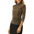 thumbnail image 4 of INSPIRE CHIC Women's Party Glitter 3/4 Sleeve Shiny Striped Metallic Blouse M Gold Black, 4 of 7