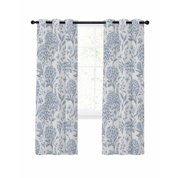 Spring Blue Flowers Blackout Curtains for Bedroom Living Room, Hydrangeas Floral Leaf Farm Plants 84 In Long Thermal Insulated Room Darkening Drapes Grommet Window Treatments, 52 x 84 In