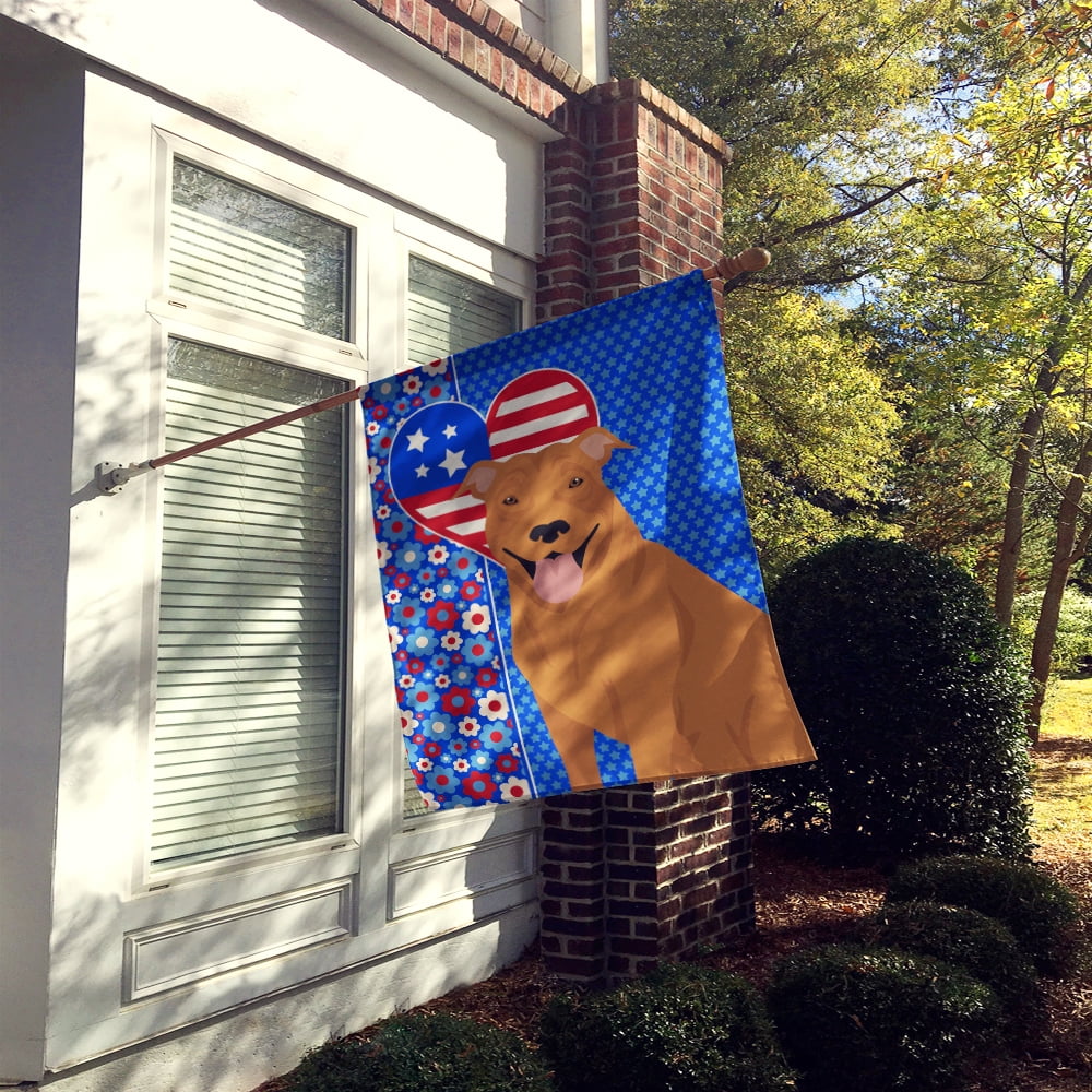 Red Pit Bull Terrier USA American Flag Canvas House Size 28 in x 40 in