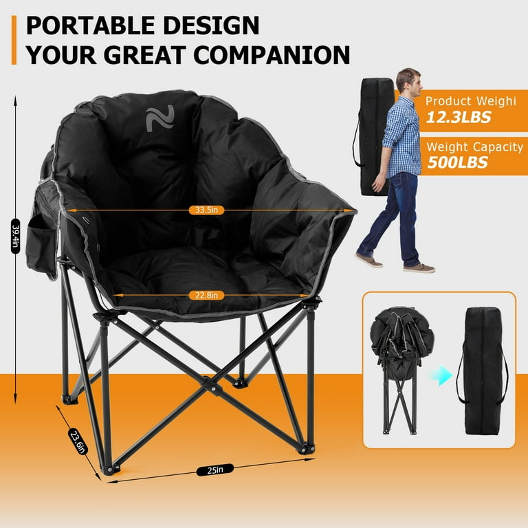Heated Camping Chair - Oversized Foldable Outdoor Chair With 2 Heating Zones, Cup Holder (Battery Not Included)