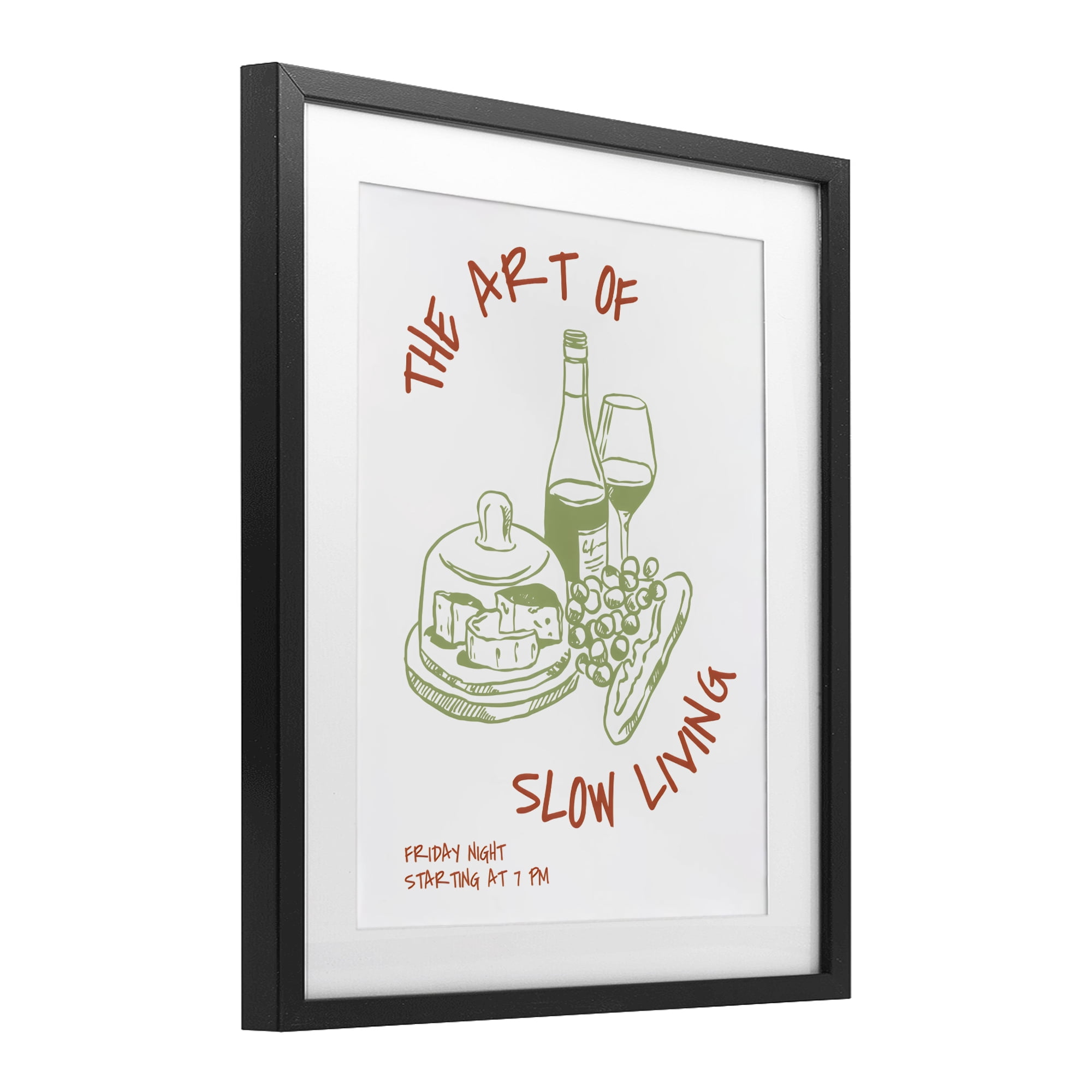 Stupell Industries Slow Living Wine & Cheese Black Framed Print Under Glass, design by The Prints Vibe
