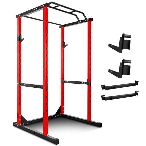 Red Power Cage, 1.8mm Steel Power Rack, Adjustable Squat Rack for Home Fitness Studio, Gym Training Space, Personal Workout