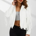 thumbnail image 3 of Veste Courte Ouverte à Franges en Faux Suède pour Femmes, Manteau Court de Moto avec Pompons, 3 of 8