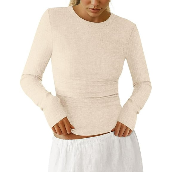 PRETTYGARDEN Womens Long Sleeve Shirts Ribbed Knit Slim Fitted Basic Tee Casual Going Out Tops Underscrubs Fall Clothing