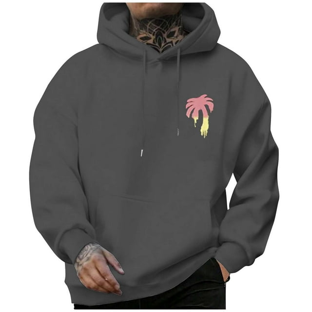 VBARHMQRT Chandails à Capuchon pour Hommes Mode Décontractée pour Hommes Lettres Numériques 3D Imprimé Cocotier Chandail à Capuchon à Manches Longues Haut