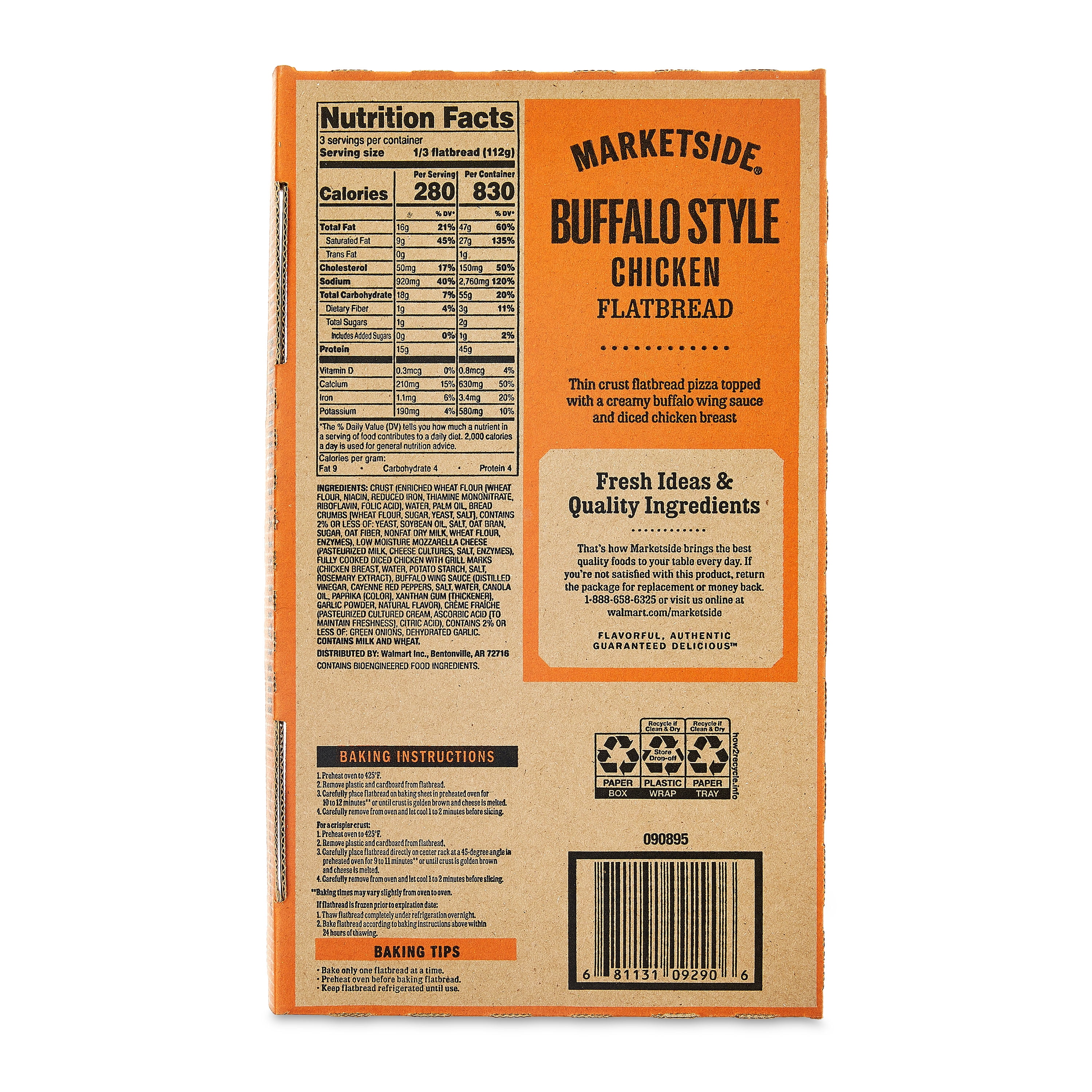 Marketside Buffalo Style Chicken Flatbread Pizza, Buffalo Sauce, 11.9 oz (Fresh)