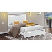 HomeStock Pandora Wooden Asian Fusion Bed Wood Bed Frame With Adjustable Wood Slat White Finish