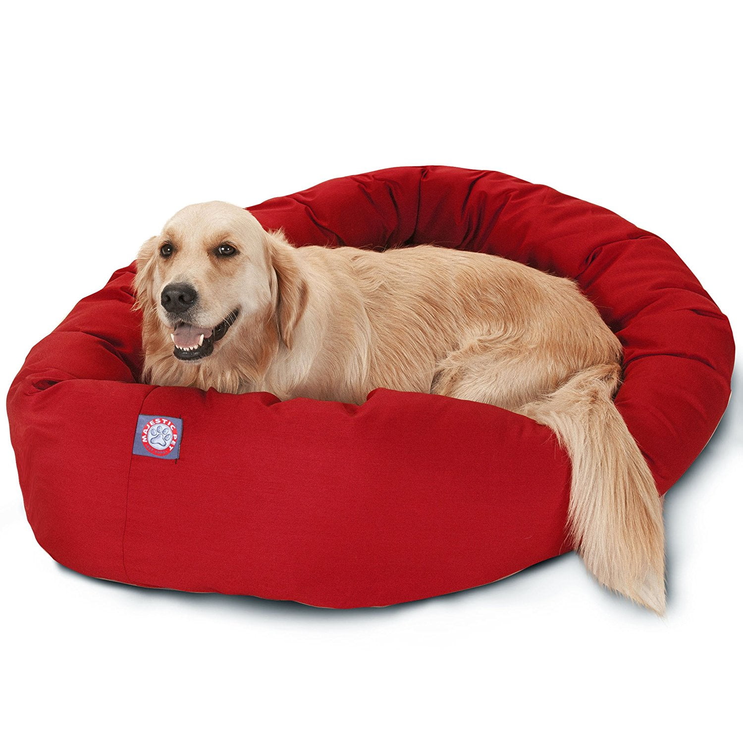 Majestic Pet Solid Poly/Cotton Bagel Dog Bed Machine Washable Red Large